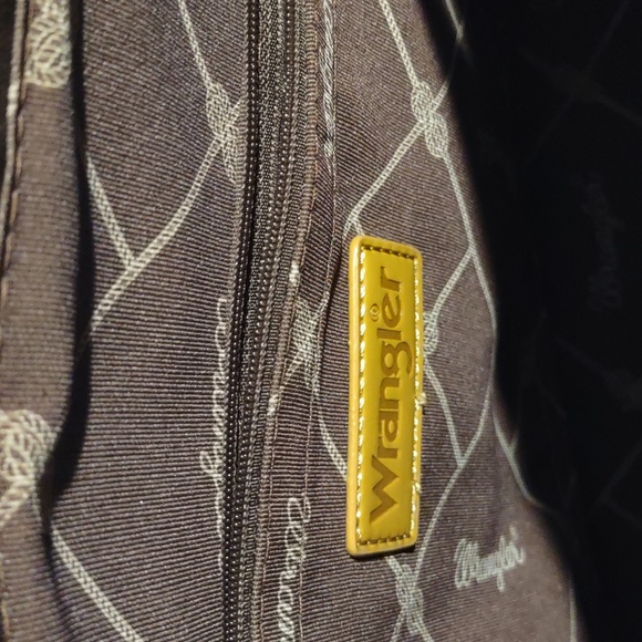 Wrangler XL canvas tote bag. Laptop carrier. Gold turquoise navy western NWT - Picture 6 of 9